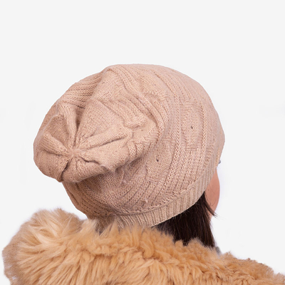 Beżowa ciepła damska dwuwarstwowa czapka - Akcesoria