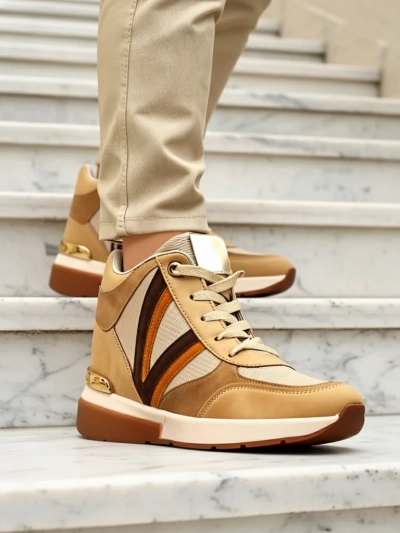 Sneakers Verona Rjave Iz Eko Usnja Z Visoko Peto