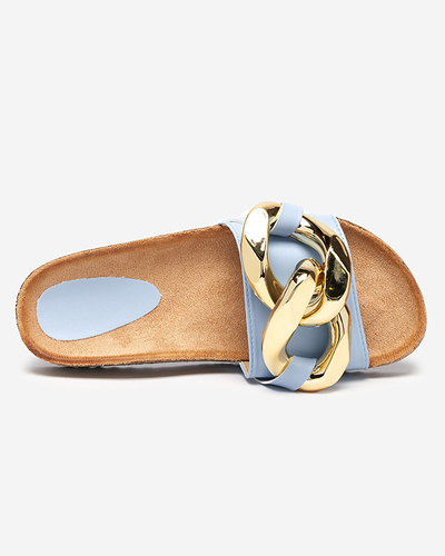 Ženski sandali Callista Royalfashion z verižico – ecru/modri, ravna peta