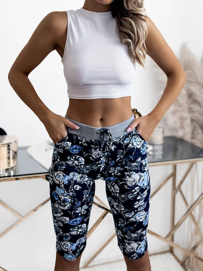 Royalfashion Ženske 3/4 kratke hlače z vzorcem v mornarsko modri barvi PLUS SIZE