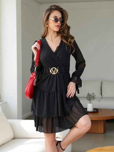 Royalfashion Ženska mini obleka s čipkastimi robovi in ovitkom okoli vratu