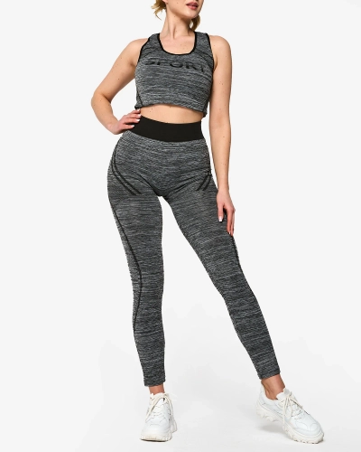 Royalfashion Szary damski komplet sportowy z czarnymi wstawkami