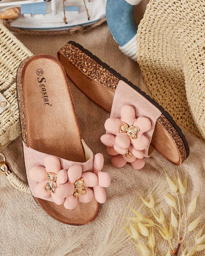 Royalfashion Ženske japonke z zlatimi medvedki in rožami Isaralle