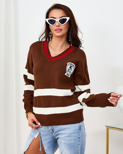 Royalfashion Temno rjav ženski črtast pulover