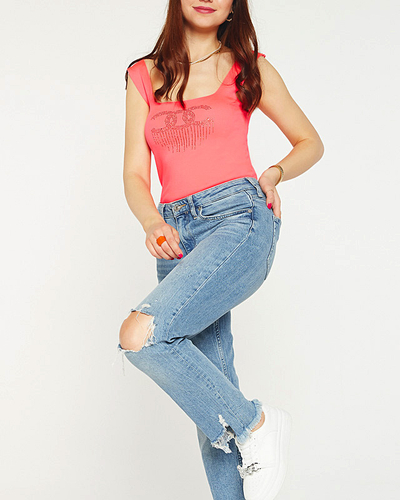 Royalfashion Różowy damski top z cyrkoniami