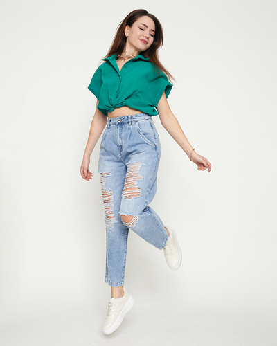 Royalfashion Jasnoniebieskie damskie spodnie jeansowe z dziurami