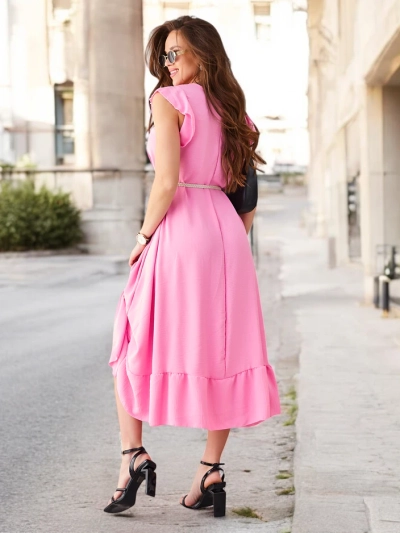 Royalfashion Ženska midi obleka z volančki in kratkimi rokavi
