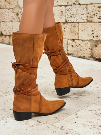 Ženski škornji Camel Lavinia ekološko semiš usnje italijanski stil