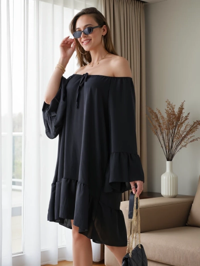 Royalfashion Ženska obleka brez naramnic z naborki, oversize