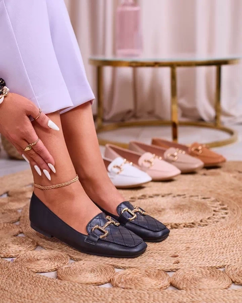 Royalfashion Czarne damskie  pikowane mokasyny ze złotą ozdobą Wetifa