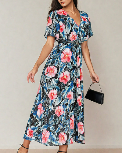 Royalfashion Ženska plisirana cvetlična midi obleka