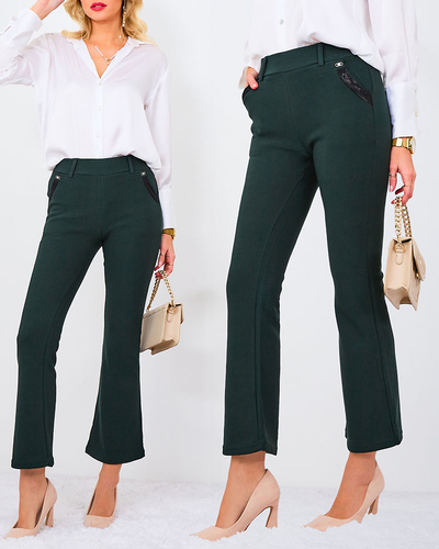 Royalfashion Temno zelene ženske hlače iz blaga a'la bells