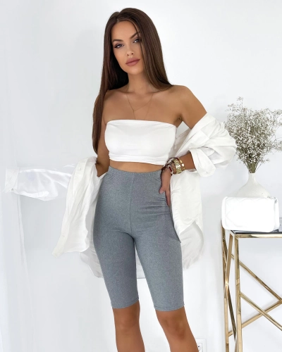 Royalfashion Szare damskie legginsy kolarki prążkowane