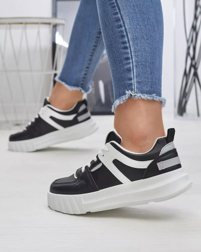 Royalfashion Eko-skórzane damskie czarne casualowe buty sportowe z białymi wstawkami Netiris