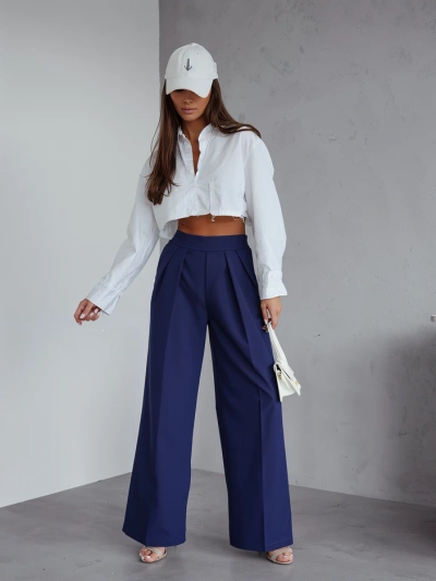 Royalfashion Široke ženske hlače z gubami