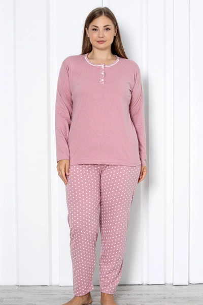 Royalfashion Ženske bombažne 2-delne pižame s pikami PLUS SIZE