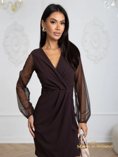 Elegantna ženska mini obleka z rokavi iz tila Melisa