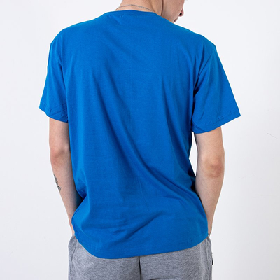 Royalfashion Niebieski bawełniany t-shirt męski zdobiony printem i napisem