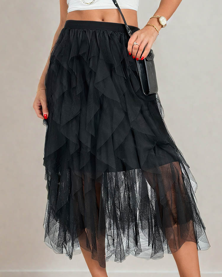 Royalfashion Žensko dvoslojno midi krilo