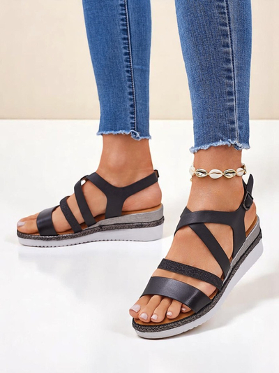 Aurelia Nero – Črni ženski sandali s polno peto Royalfashion eko usnje