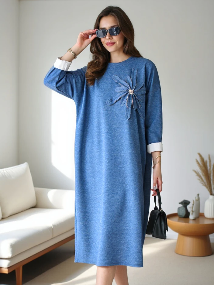Royalfashion Ženska midi obleka oversized z rožo