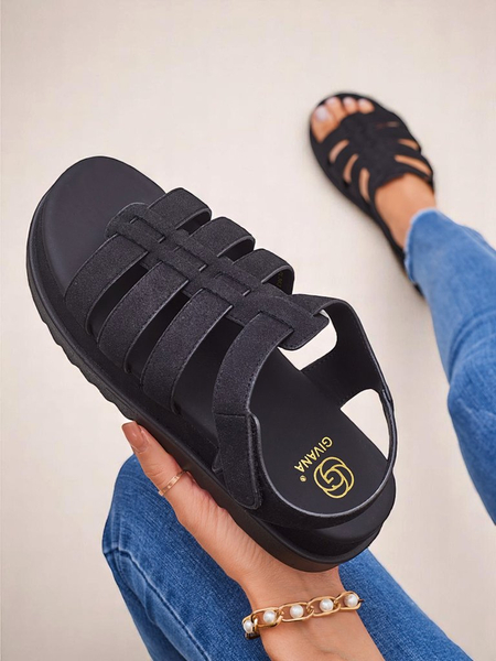 Ženski sandali Heraclea Royalfashion na platformo črni iz eko usnja