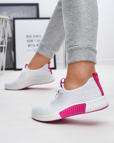 Royalfashion Białe damskie buty sportowe z fuksjowymi wstawkami Kedeti