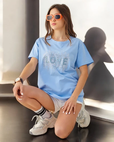 Royalfashion Ženska bombažna majica LOVE s kristali
