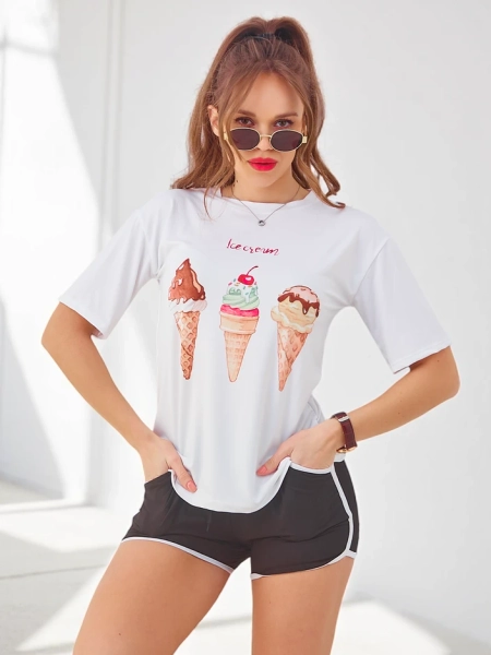 Royalfashion Ženski športni set s majico in kratkimi hlačami Ice Cream