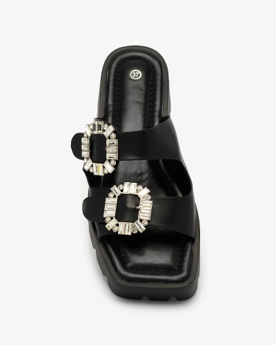 Royalfashion Czarne damskie zdobione klapki na obcasie Tireta