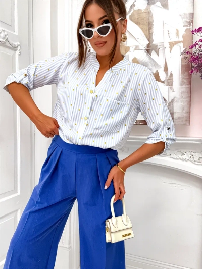 Royalfashion Ženska prugaasta srajca z limonami in V-izrezom