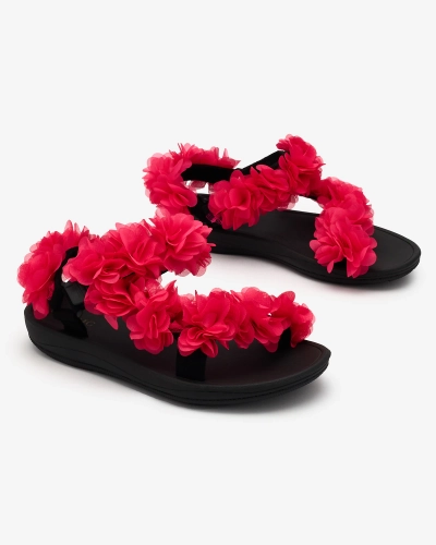 Royalfashion Fuksjowe sandały damskie z kwiatuszkami Alferroy