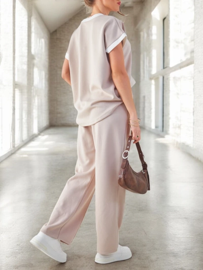 Royalfashion Ženski viskozni komplet s kratkimi rokavi in širokimi hlačami