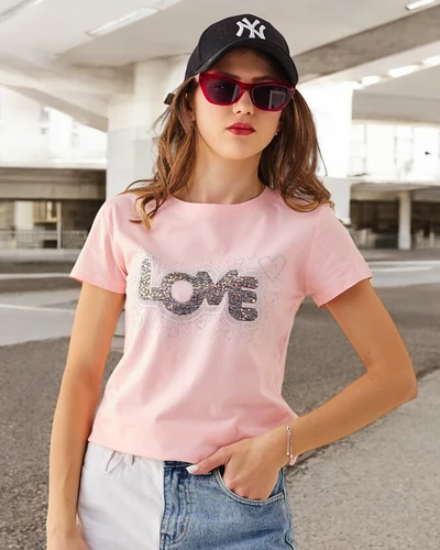 Royalfashion Ženska bombažna majica LOVE z diamanti