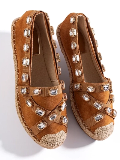 Royalfashion Damskie espadryle z kryształkami w kolorze camel Wamba