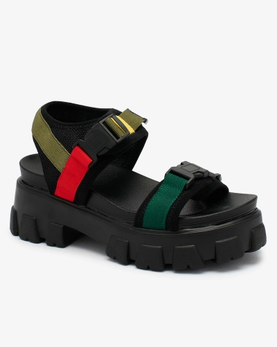 Royalfashion Zielono - czarne damskie sandały na masywnej podeszwie Rodeksi