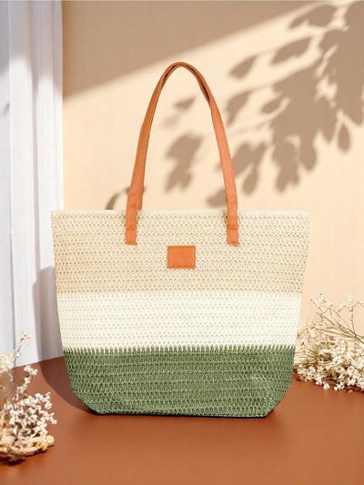 Royalfashion Velika ženska torba iz slame s širokimi črtami