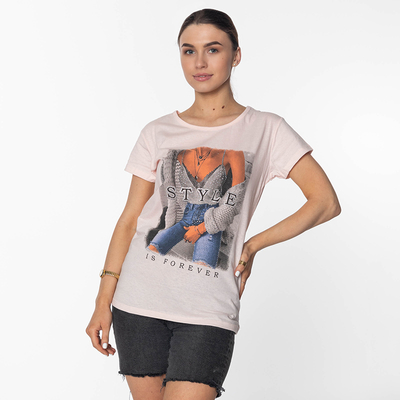 Royalfashion Damska różowa koszulka z nadrukiem