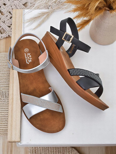 Royalfashion Ženski sandali z wedge peto in okrasnimi kamenčki Allona