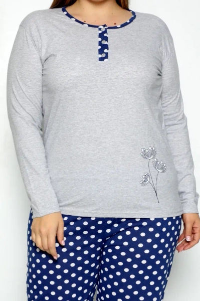 Royalfashion Ženske bombažne pižame 2-delni komplet s pikami PLUS SIZE