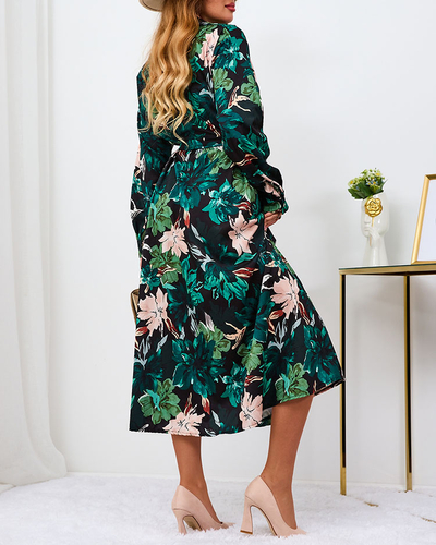 Royalfashion Črno-zelena vzorčasta ženska maksi obleka