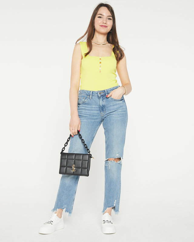 Royalfashion Żółty damski top z cyrkoniami a'la guziki