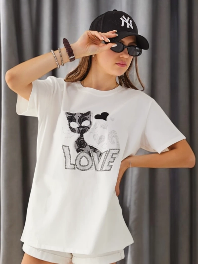 Royalfashion Ženska bombažna majica Cat Love
