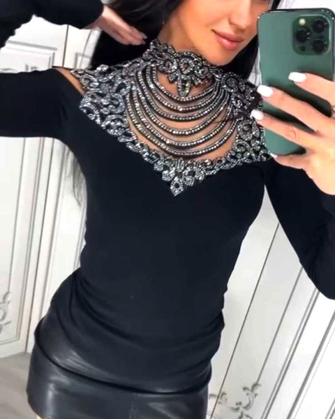 Royalfashion Ženska bluza za pol golf s cirkoni