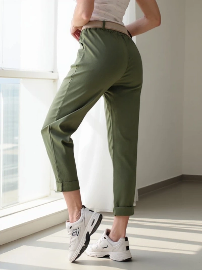 Royalfashion Ženske ravne hlače iz viskoze z pasom