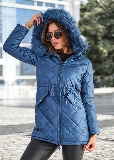 Royalfashion Ženska prešita jakna v modri barvi