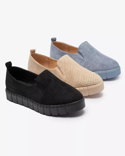 Royalfashion Ażurowe damskie pudrowe tenisówki slip on Cegeti
