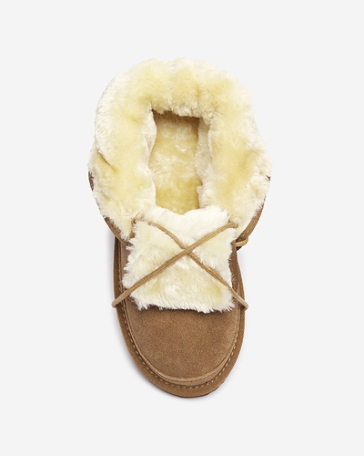 Royalfashion Jasnobrązowe wiązane damskie buty a'la śniegowce z futerkiem Miusho