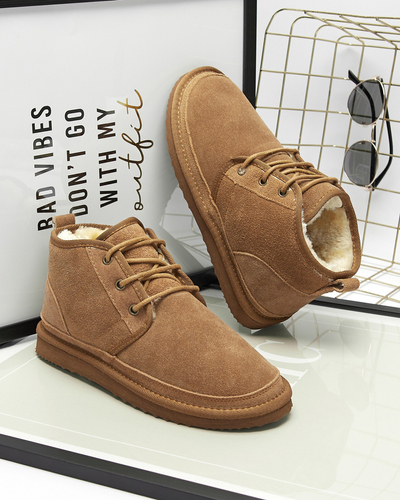 Royalfashion Jasnobrązowe wiązane damskie buty a'la śniegowce z futerkiem Miusho