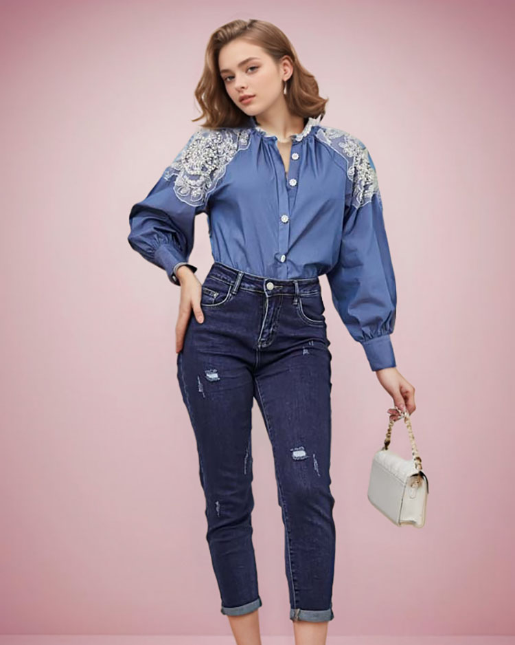 Royalfashion Ženska srajca s cirkoni